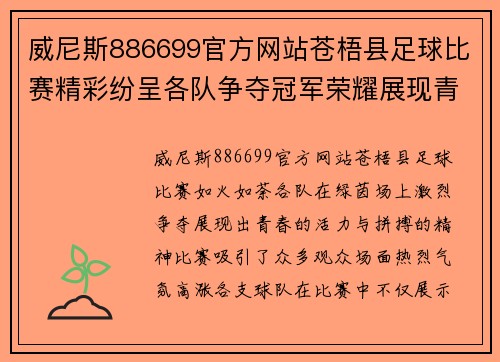 威尼斯886699官方网站苍梧县足球比赛精彩纷呈各队争夺冠军荣耀展现青春风采